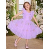 image:imageIDOPIP Toddler Girls Tulle Birthday Dress Floral Embroidered Princess Pageant Summer Smocked Dresses for Party Wedding 16TPurple Floral