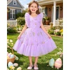 image:imageIDOPIP Toddler Girls Tulle Birthday Dress Floral Embroidered Princess Pageant Summer Smocked Dresses for Party Wedding 16TPurple Floral
