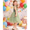 image:imageIDOPIP Toddler Girls Tulle Birthday Dress Floral Embroidered Princess Pageant Summer Smocked Dresses for Party Wedding 16TSage Green Floral