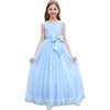 image:imageIDOPIP Flower Girl Dress Wedding Formal Pageant Dresses for Girls Long Maxi Sequin Tulle Bowknot Bridesmaid Communion GownBlue