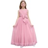 image:imageIDOPIP Flower Girl Dress Wedding Formal Pageant Dresses for Girls Long Maxi Sequin Tulle Bowknot Bridesmaid Communion GownDusty Pink