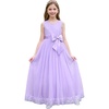 image:imageIDOPIP Flower Girl Dress Wedding Formal Pageant Dresses for Girls Long Maxi Sequin Tulle Bowknot Bridesmaid Communion GownPurple