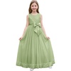 image:imageIDOPIP Flower Girl Dress Wedding Formal Pageant Dresses for Girls Long Maxi Sequin Tulle Bowknot Bridesmaid Communion GownSage Green