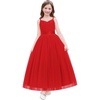 image:imageIDOPIP Flower Girl Dress for Wedding Formal Pageant Dresses for Girls Junior Bridesmaid First Communion Birthday Tulle GownRed