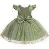 image:imageIDOPIP Flower Girl Lace Dress for Kids Baby Wedding Pageant Birthday Party Dresses Toddler Bead VBackless Bowknot Tulle GownSage Green