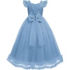 image:imageIDOPIP Flower Girl Sequin Bow VBackless Dress for Kids Wedding Formal Party Long Gown Princess Pageant Communion Tulle DressBlue