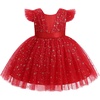 image:imageIDOPIP Toddler Flower Girl Dress Ruffle Tulle VBack Birthday Pageant Gown  Girls Bowknot VBackless Wedding Dress Baby 1st 2nd 3rd Birthday Dresses Tulle Tutu Party Princess Communion Formal Ball GownRed