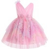 image:imageIDOPIP Toddler Girls Butterfly Birthday Dress Tulle Flower Girl Dress 16T  Butterfly Glitter Handkerchief Tulle Dress Embroidery Floral Lace Princess Ball Gown for Wedding Pageant Formal Photo PartyRainbow Pink