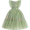 image:imageIDOPIP Toddler Girls Tulle Birthday Dress Floral Embroidered Princess Pageant Summer Smocked Dresses for Party Wedding 16TSage Green Floral