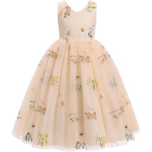 image:imageIDOPIP Embroidery Flower Girl Lace Dress for Kids Wedding Pageant Party First Communion Dresses Princess Bridesmaid Maxi GownApricot Floral