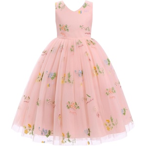image:imageIDOPIP Embroidery Flower Girl Lace Dress for Kids Wedding Pageant Party First Communion Dresses Princess Bridesmaid Maxi GownPink Floral