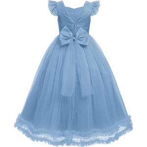 image:imageIDOPIP Flower Girl Sequin Bow VBackless Dress for Kids Wedding Formal Party Long Gown Princess Pageant Communion Tulle DressBlue