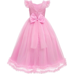 image:imageIDOPIP Flower Girl Sequin Bow VBackless Dress for Kids Wedding Formal Party Long Gown Princess Pageant Communion Tulle DressPink