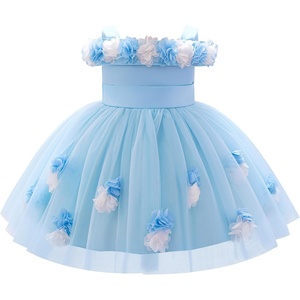 image:imageIDOPIP Infant Baby Flower Girl Dress Cold Shoulder Toddler Birthday Dresses Pageant Wedding Party Baptism Tulle Tutu GownBlue