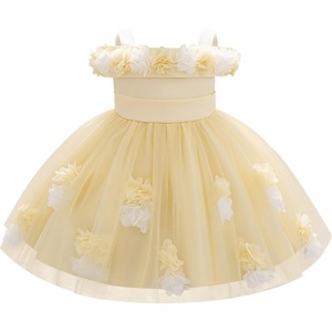 image:imageIDOPIP Infant Baby Flower Girl Dress Cold Shoulder Toddler Birthday Dresses Pageant Wedding Party Baptism Tulle Tutu GownChampagne