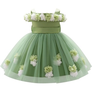 image:imageIDOPIP Infant Baby Flower Girl Dress Cold Shoulder Toddler Birthday Dresses Pageant Wedding Party Baptism Tulle Tutu GownGreen