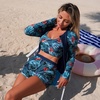 image:imageIDOPIP 3 Piece Rash Guard for Women Long Sleeve Swimsuit Bathing Suit UPF 50 UV Sun Protection Swim Shirt with Shorts SetNavy Blue