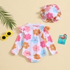 image:imageIDOPIP Baby Girl One Piece Beach Swimsuit Long Sleeve Zipper Ruffle Bathing Suit Swimwear Rashguard Floral Pool Swim SuitHatFlower