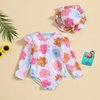 image:imageIDOPIP Baby Girl One Piece Beach Swimsuit Long Sleeve Zipper Ruffle Bathing Suit Swimwear Rashguard Floral Pool Swim SuitHatFlower
