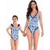 image:imageIDOPIP Family Matching Swimsuits Mommy and Me One Piece Swimsuit Tummy Control Bathing Suits Swimwear Swim Trunks Bikini SetsBlue 1pc
