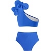 image:imageIDOPIP Girls 3D Flower One Shoulder Swimsuit Bikini Sets Kids Two Pieces Bathing Suits Ruffle Beach Swimwear CostumeBlue