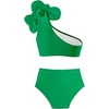 image:imageIDOPIP Girls 3D Flower One Shoulder Swimsuit Bikini Sets Kids Two Pieces Bathing Suits Ruffle Beach Swimwear CostumeGreen