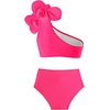 image:imageIDOPIP Girls 3D Flower One Shoulder Swimsuit Bikini Sets Kids Two Pieces Bathing Suits Ruffle Beach Swimwear CostumeHot Pink