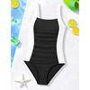 image:imageIDOPIP Girls One Piece Swimsuit for Kids 716 Years Teen Girl Bathing Suit Ruched Color Block Swimwear Tummy Control SwimsuitBlack