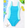 image:imageIDOPIP Girls One Piece Swimsuit for Kids 716 Years Teen Girl Bathing Suit Ruched Color Block Swimwear Tummy Control SwimsuitBlue