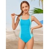 image:imageIDOPIP Girls One Piece Swimsuit for Kids 716 Years Teen Girl Bathing Suit Ruched Color Block Swimwear Tummy Control SwimsuitBlue