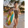 image:imageIDOPIP Girls One Piece Swimsuit for Kids 716 Years Teen Girl Bathing Suit Ruched Color Block Swimwear Tummy Control SwimsuitCoffee