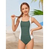 image:imageIDOPIP Girls One Piece Swimsuit for Kids 716 Years Teen Girl Bathing Suit Ruched Color Block Swimwear Tummy Control SwimsuitGreen