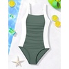 image:imageIDOPIP Girls One Piece Swimsuit for Kids 716 Years Teen Girl Bathing Suit Ruched Color Block Swimwear Tummy Control SwimsuitGreen