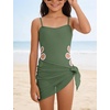 image:imageIDOPIP Girls One Piece Swimsuit with Beach Cover up Skirt 2 Piece Bathing Suit Adjustable Straps Swimwear Sets for Kids 716YArmy Green
