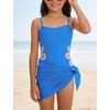 image:imageIDOPIP Girls One Piece Swimsuit with Beach Cover up Skirt 2 Piece Bathing Suit Adjustable Straps Swimwear Sets for Kids 716YBlue