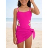 image:imageIDOPIP Girls One Piece Swimsuit with Beach Cover up Skirt 2 Piece Bathing Suit Adjustable Straps Swimwear Sets for Kids 716YHot Pink