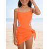 image:imageIDOPIP Girls One Piece Swimsuit with Beach Cover up Skirt 2 Piece Bathing Suit Adjustable Straps Swimwear Sets for Kids 716YOrange