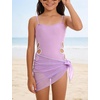 image:imageIDOPIP Girls One Piece Swimsuit with Beach Cover up Skirt 2 Piece Bathing Suit Adjustable Straps Swimwear Sets for Kids 716YPurple