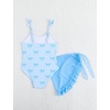 image:imageIDOPIP Girls One Piece Swimsuit with Beach Cover up Wrap Skirt Print Bikini Set 2 Piece Bathing Suit for Kids Swimwear 47TBlue