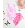 image:imageIDOPIP Girls One Piece Swimsuit with Beach Cover up Wrap Skirt Print Bikini Set 2 Piece Bathing Suit for Kids Swimwear 47TBlue Butterfly