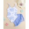 image:imageIDOPIP Girls One Piece Swimsuit with Beach Cover up Wrap Skirt Print Bikini Set 2 Piece Bathing Suit for Kids Swimwear 47TBlue Butterfly