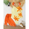image:imageIDOPIP Girls One Piece Swimsuit with Beach Cover up Wrap Skirt Print Bikini Set 2 Piece Bathing Suit for Kids Swimwear 47TOrange