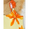 image:imageIDOPIP Girls One Piece Swimsuit with Beach Cover up Wrap Skirt Print Bikini Set 2 Piece Bathing Suit for Kids Swimwear 47TOrange