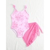 image:imageIDOPIP Girls One Piece Swimsuit with Beach Cover up Wrap Skirt Print Bikini Set 2 Piece Bathing Suit for Kids Swimwear 47TPink Butterfly