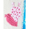 image:imageIDOPIP Girls One Piece Swimsuit with Beach Cover up Wrap Skirt Print Bikini Set 2 Piece Bathing Suit for Kids Swimwear 47TPink Strawberry