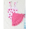 image:imageIDOPIP Girls One Piece Swimsuit with Beach Cover up Wrap Skirt Print Bikini Set 2 Piece Bathing Suit for Kids Swimwear 47TPink Strawberry