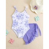 image:imageIDOPIP Girls One Piece Swimsuit with Beach Cover up Wrap Skirt Print Bikini Set 2 Piece Bathing Suit for Kids Swimwear 47TPurple Butterfly