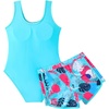 image:imageIDOPIP Girls One Piece Swimsuit with Shorts 2 Piece Bathing Suit Kids Tankini Swimwear Modest Swimsuits for Teen Girls 714YBlue
