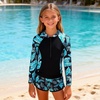 image:imageIDOPIP Girls Rash Guard Swimsuit 2 Piece Long Sleeve Bathing Suit for Kids UV Sun Protection Swimwear Set with Shorts 714YBlue