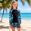 image:imageIDOPIP Girls Rash Guard Swimsuit 2 Piece Long Sleeve Bathing Suit for Kids UV Sun Protection Swimwear Set with Shorts 714YBlue